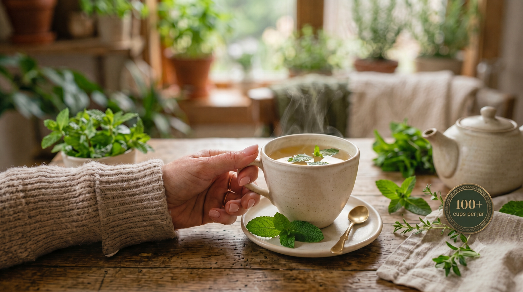 brewed cup with fresh mint